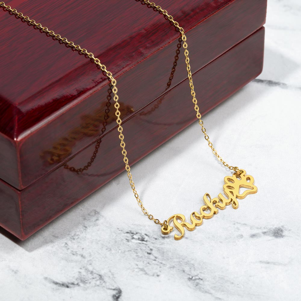 Non-Message Card Paw Print Name Necklace