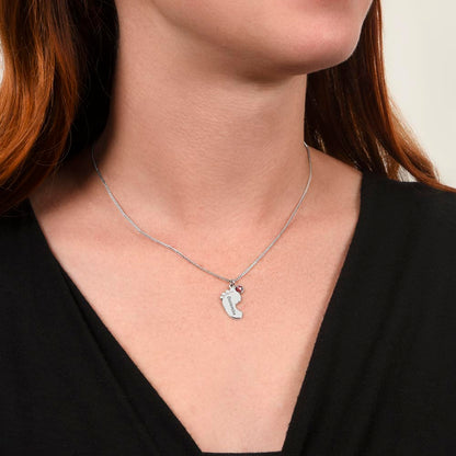 Personalized Mum Engraved Baby Feet Necklace with Birthstone