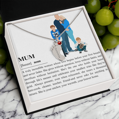 Personalized Mum Engraved Baby Feet Necklace with Birthstone