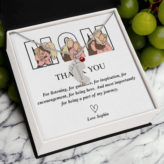Personalized Thank You Mom  Engraved Baby Feet Necklace with Birthstone