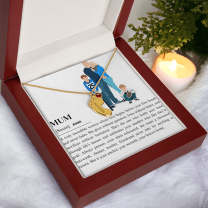 Personalized Mum Engraved Baby Feet Necklace with Birthstone