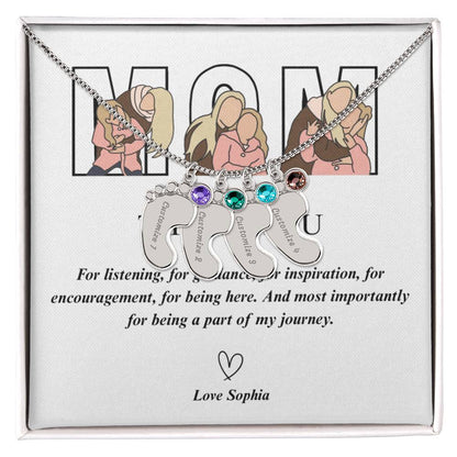 Personalized Thank You Mom  Engraved Baby Feet Necklace with Birthstone