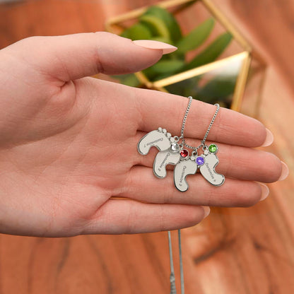 Personalized Mom Engraved Baby Feet Necklace with Birthstone