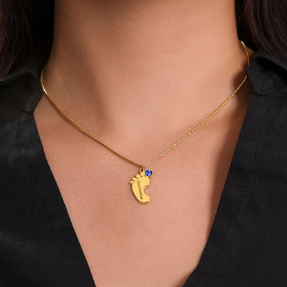 Personalized Thank You Mom  Engraved Baby Feet Necklace with Birthstone