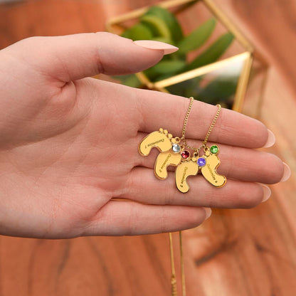 Custom Mom Engraved Baby Feet Necklace with Birthstone