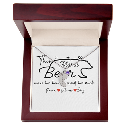 Personalized Mama Bear Engraved Baby Feet Necklace with Birthstone