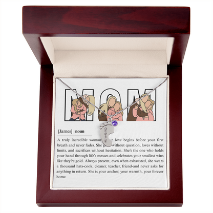 Personalized Mom Engraved Baby Feet Necklace with Birthstone
