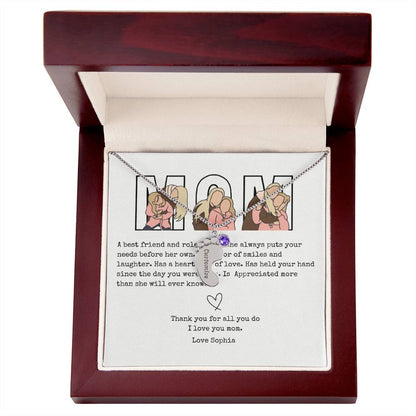 Personalized Mom Engraved Baby Feet Necklace with Birthstone