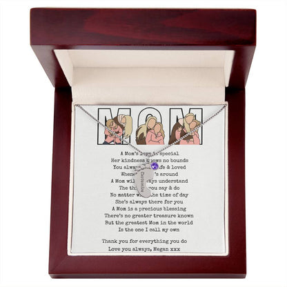 Personalized Mom Engraved Baby Feet Necklace with Birthstone