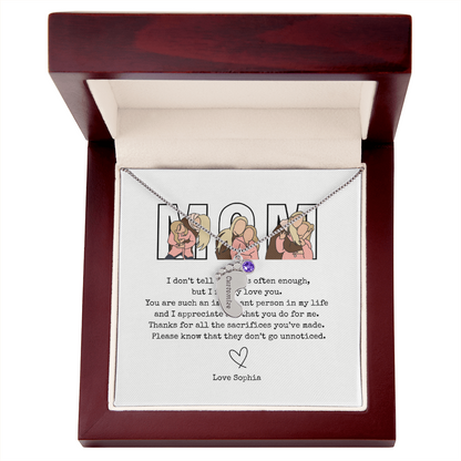 Personalized Mom Engraved Baby Feet Necklace with Birthstone