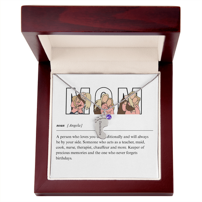 Custom Mom Engraved Baby Feet Necklace with Birthstone