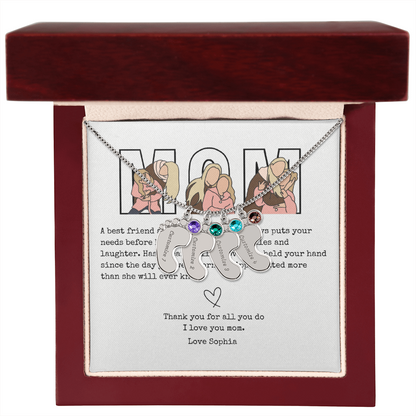 Personalized Mom Engraved Baby Feet Necklace with Birthstone