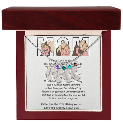 Personalized Mom Engraved Baby Feet Necklace with Birthstone