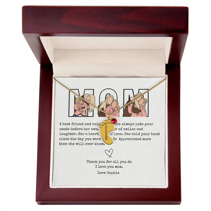Personalized Mom Engraved Baby Feet Necklace with Birthstone