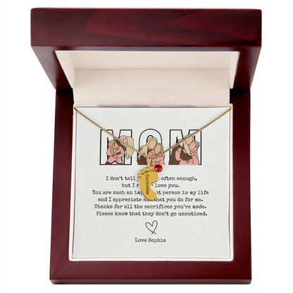 Personalized Mom Engraved Baby Feet Necklace with Birthstone