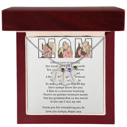 Personalized Mom Engraved Baby Feet Necklace with Birthstone
