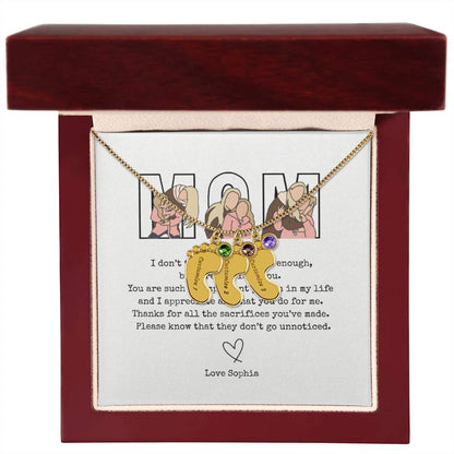 Personalized Mom Engraved Baby Feet Necklace with Birthstone