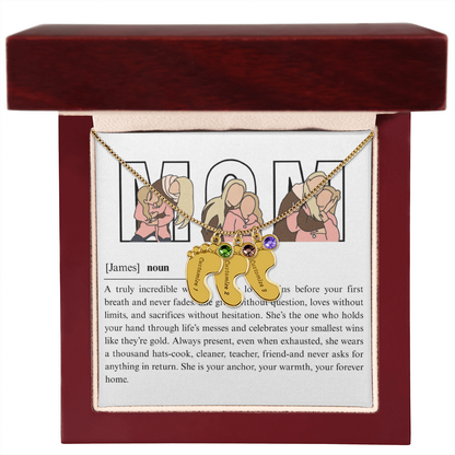 Personalized Mom Engraved Baby Feet Necklace with Birthstone