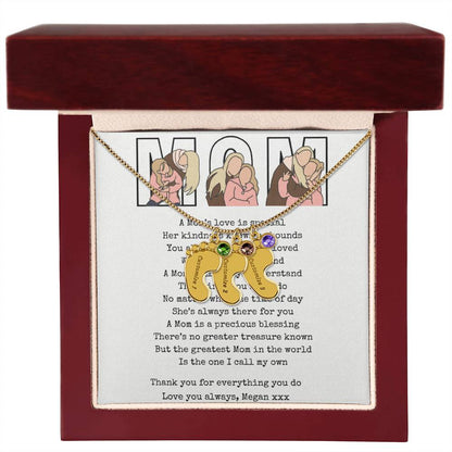 Personalized Mom Engraved Baby Feet Necklace with Birthstone