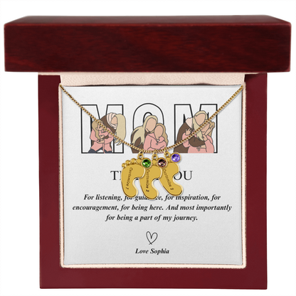 Personalized Thank You Mom  Engraved Baby Feet Necklace with Birthstone