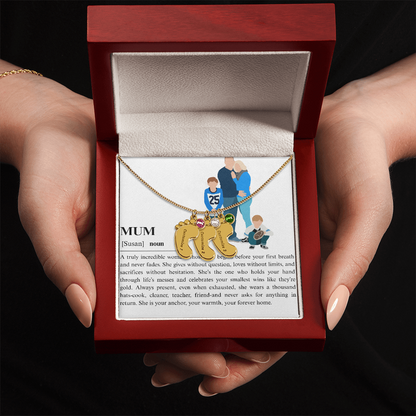 Personalized Mum Engraved Baby Feet Necklace with Birthstone