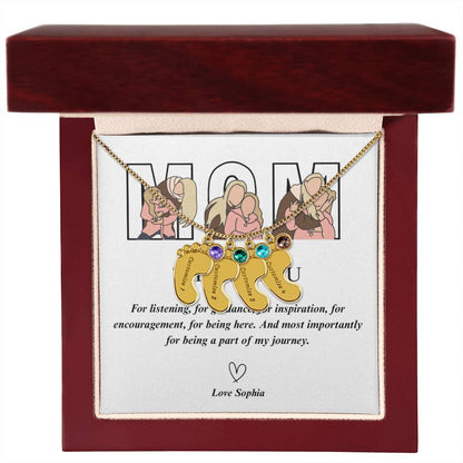 Personalized Thank You Mom  Engraved Baby Feet Necklace with Birthstone