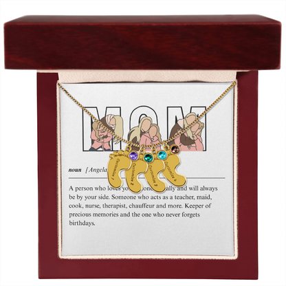 Custom Mom Engraved Baby Feet Necklace with Birthstone