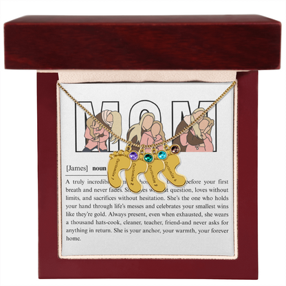 Personalized Mom Engraved Baby Feet Necklace with Birthstone