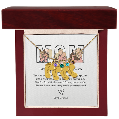 Personalized Mom Engraved Baby Feet Necklace with Birthstone