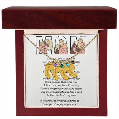 Personalized Mom Engraved Baby Feet Necklace with Birthstone