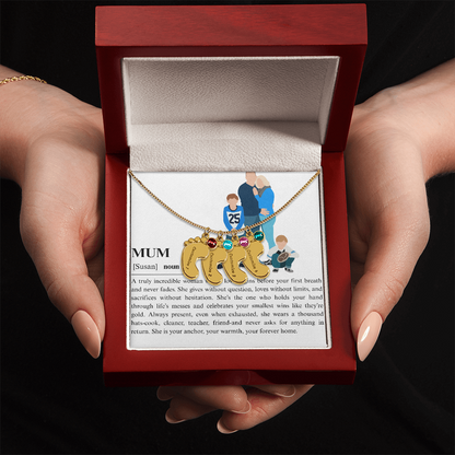Personalized Mum Engraved Baby Feet Necklace with Birthstone