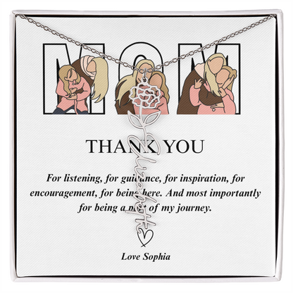 Personalized Mom Thank You Flower Name Necklace