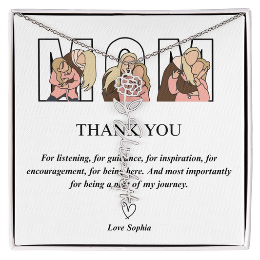 Personalized Mom Thank You Flower Name Necklace