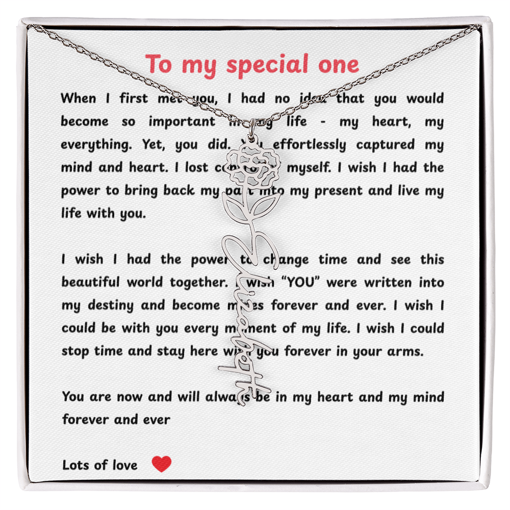 Personalized To My Special One Flower Name Necklace