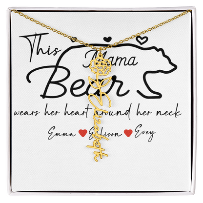 Personalized Mama Bear Flower Name Necklace