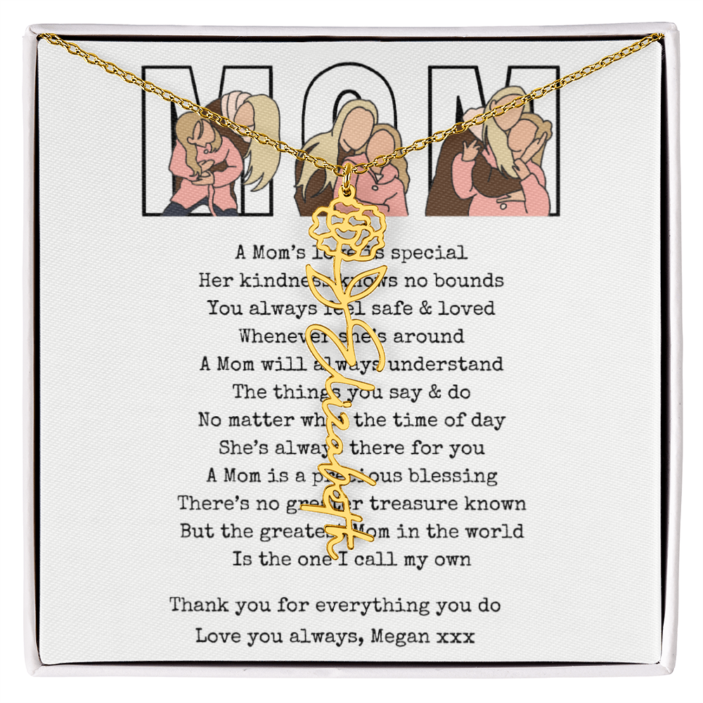 Personalized Mom Flower Name Necklace