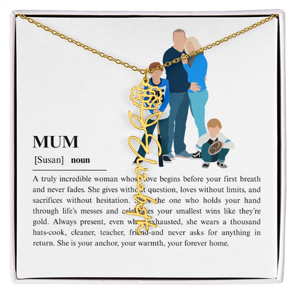 Personalized Mum Flower Name Necklace