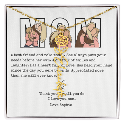 Personalized Mom Flower Name Necklace