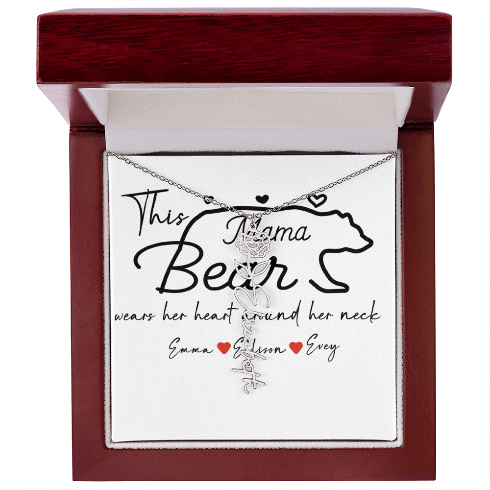 Personalized Mama Bear Flower Name Necklace