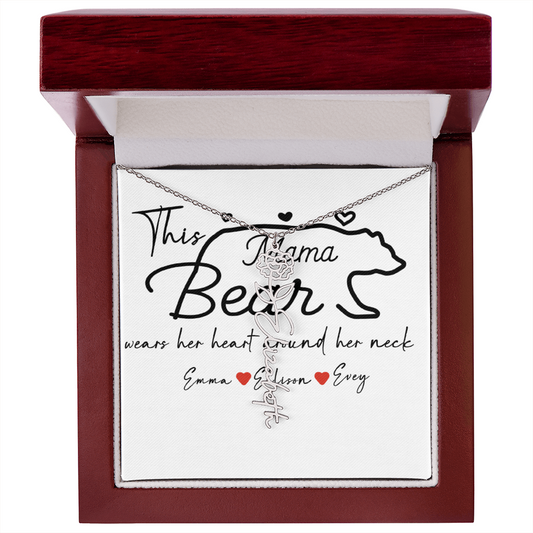 Personalized Mama Bear Flower Name Necklace