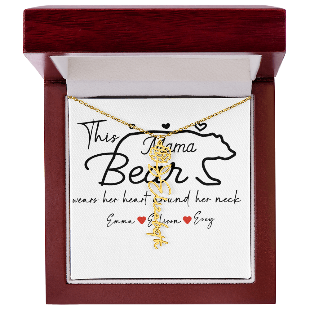 Personalized Mama Bear Flower Name Necklace