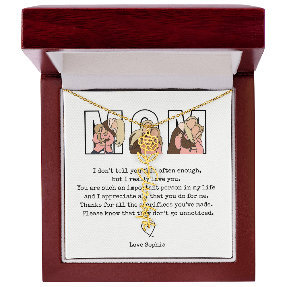 Personalized Mom Flower Name Necklace