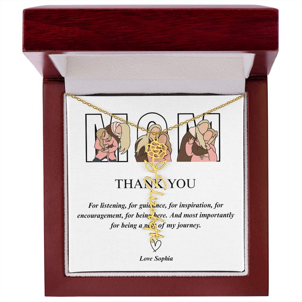 Personalized Mom Thank You Flower Name Necklace