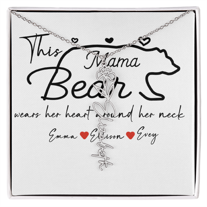 Personalized Mama Bear Flower Name Necklace