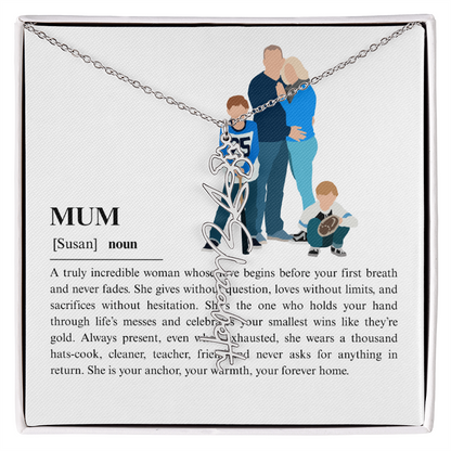 Personalized Mum Flower Name Necklace