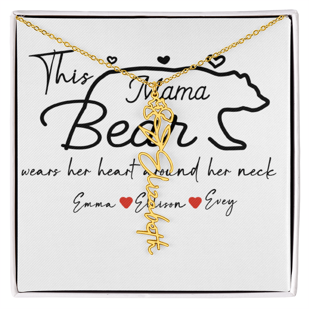 Personalized Mama Bear Flower Name Necklace