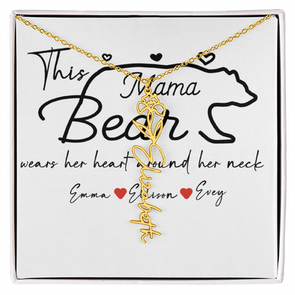 Personalized Mama Bear Flower Name Necklace