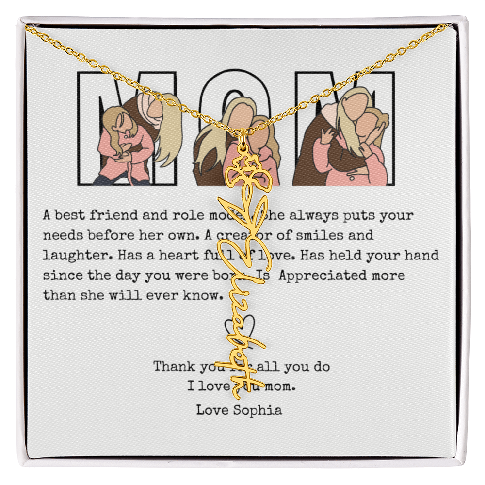 Personalized Mom Flower Name Necklace