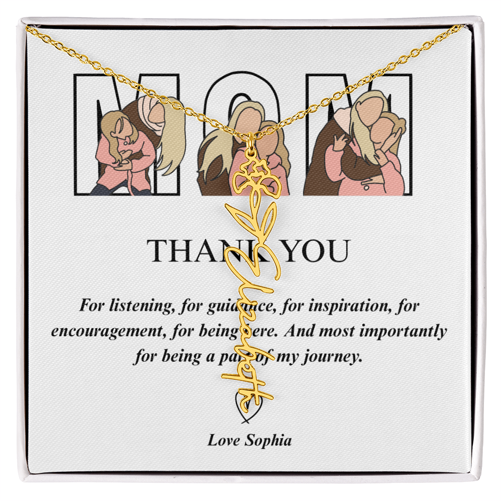 Personalized Mom Thank You Flower Name Necklace