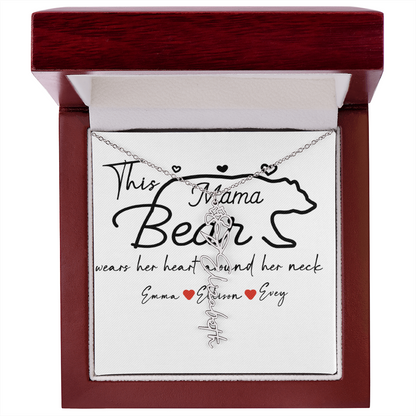 Personalized Mama Bear Flower Name Necklace